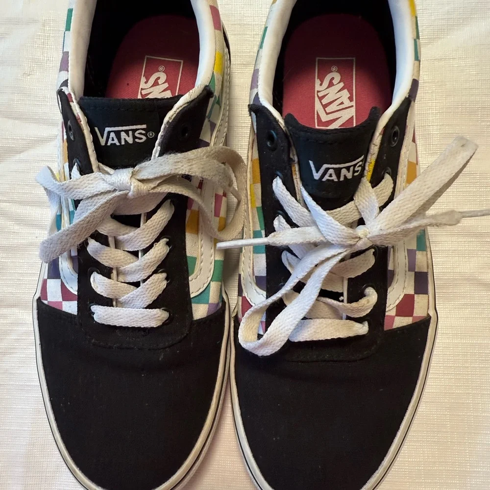 VANS Old Skool Black Rainbow Checkered Skate Shoes 500714 Missy 5 - Picture 2 of 7